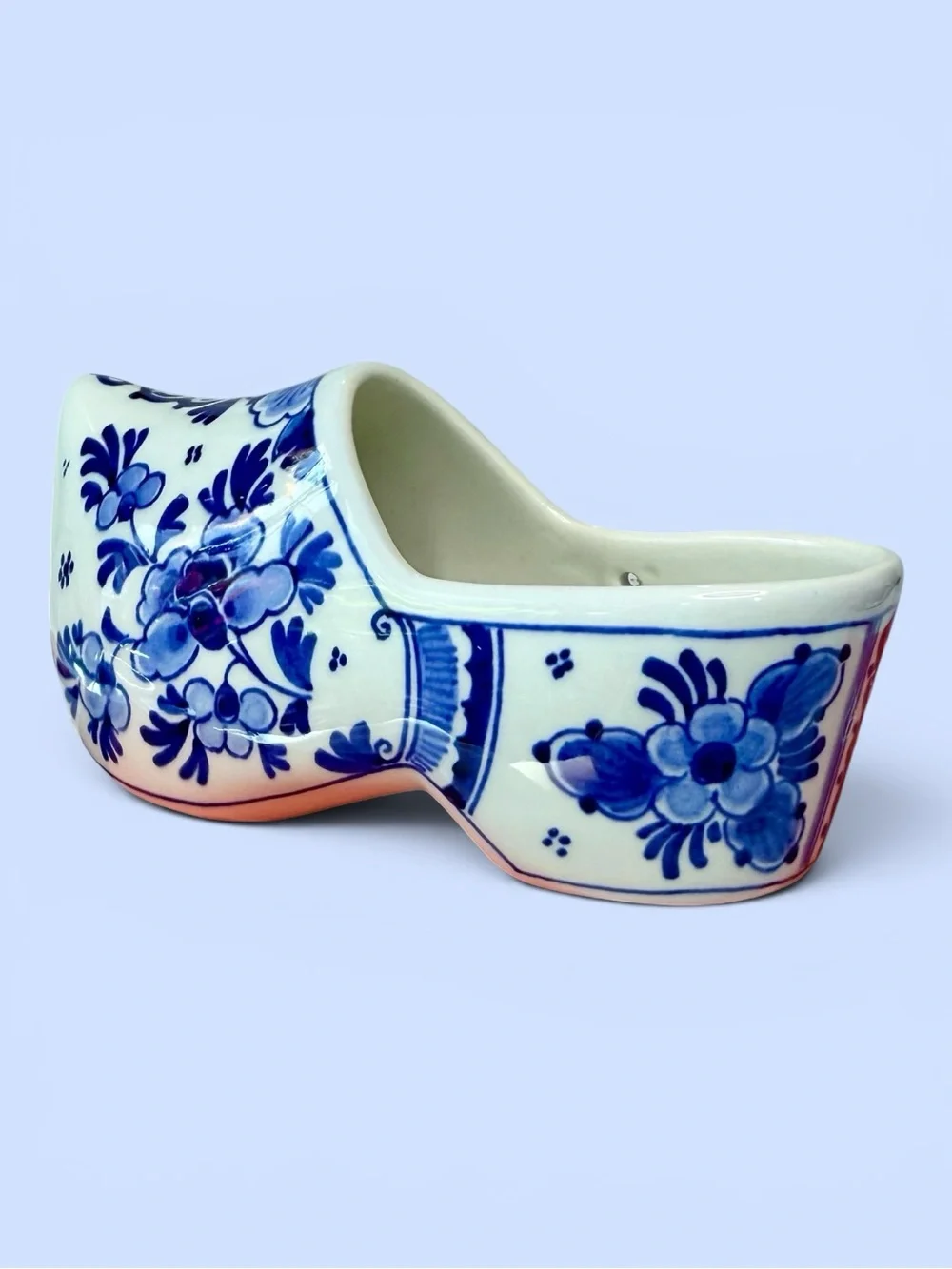 VTG Delft Blue Ceramic Clog Hand Painted Holland Dutch Shoe Original Paper Label
